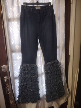 Aphrodite Blue Jean Denim With Fringe Legs